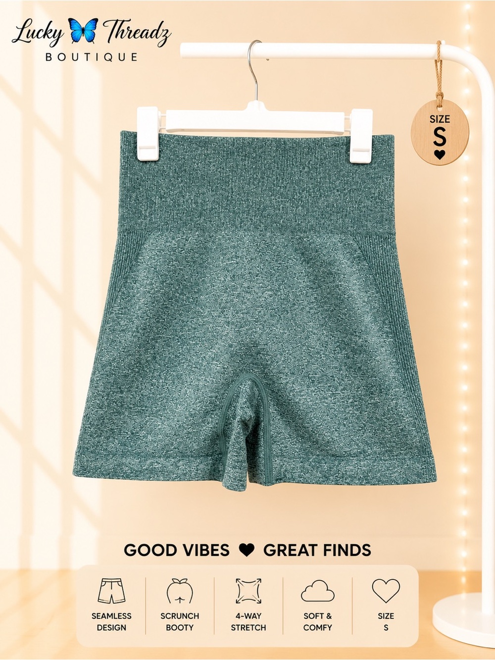 Scrunch Butt Seamless Biker Shorts Heather Sage Green High Waist Gym Small S⁠